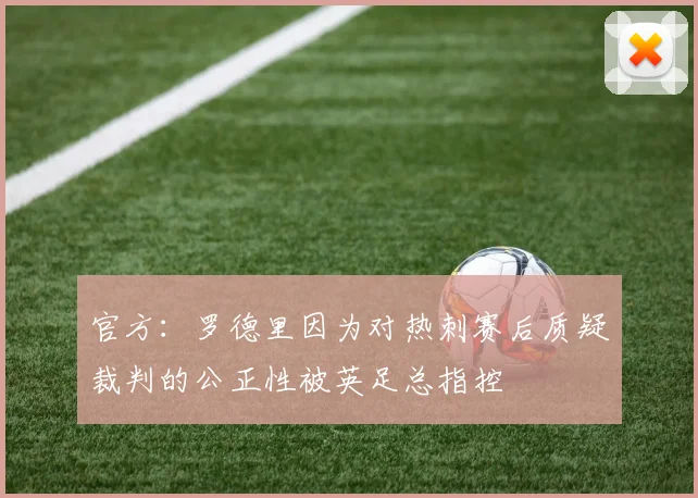 官方：罗德里因为对热刺赛后质疑裁判的公正性被英足总指控